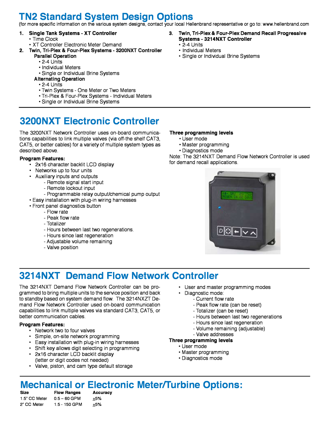 Hellenbrand TN2 Series TN2 Standard System Design Options, 3200NXT Electronic Controller, Systems - 3214NXT Controller 