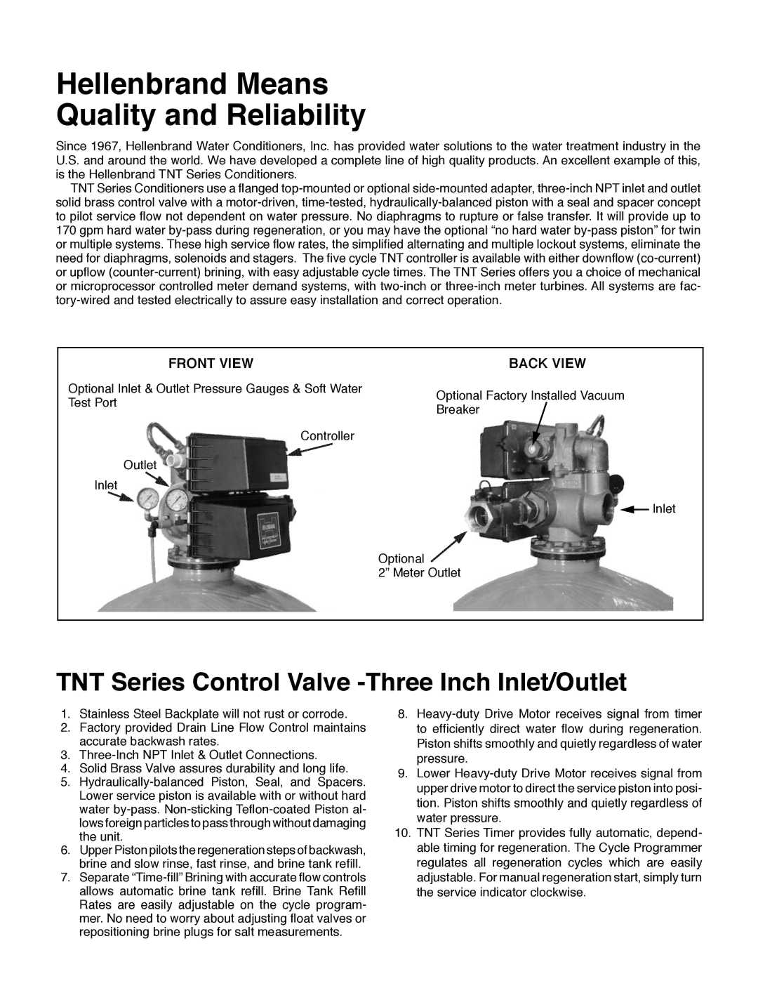 Hellenbrand manual Hellenbrand Means Quality and Reliability, TNT Series Control Valve -Three Inch Inlet/Outlet 