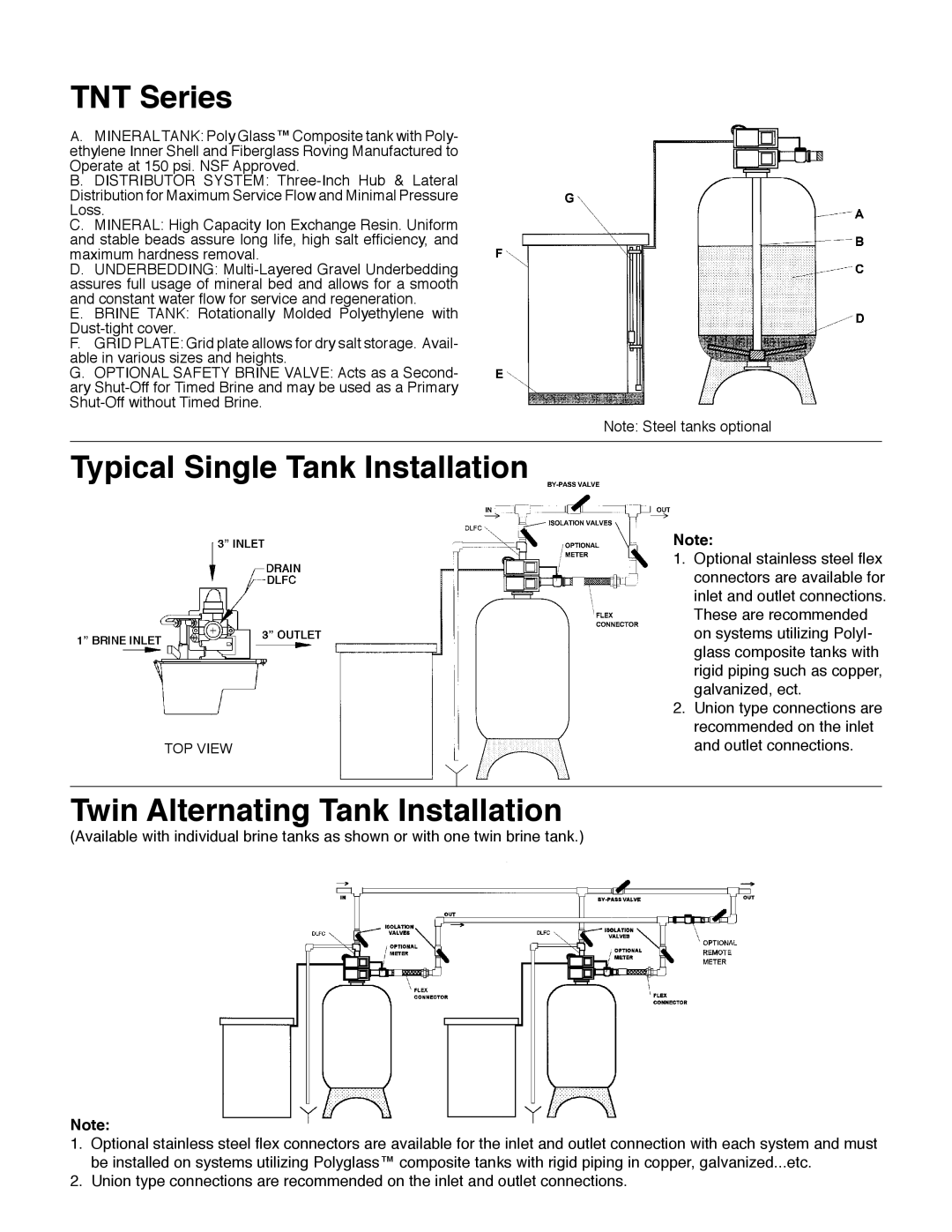 Hellenbrand TNT Series manual Typical Single Tank Installation, Twin Alternating Tank Installation 