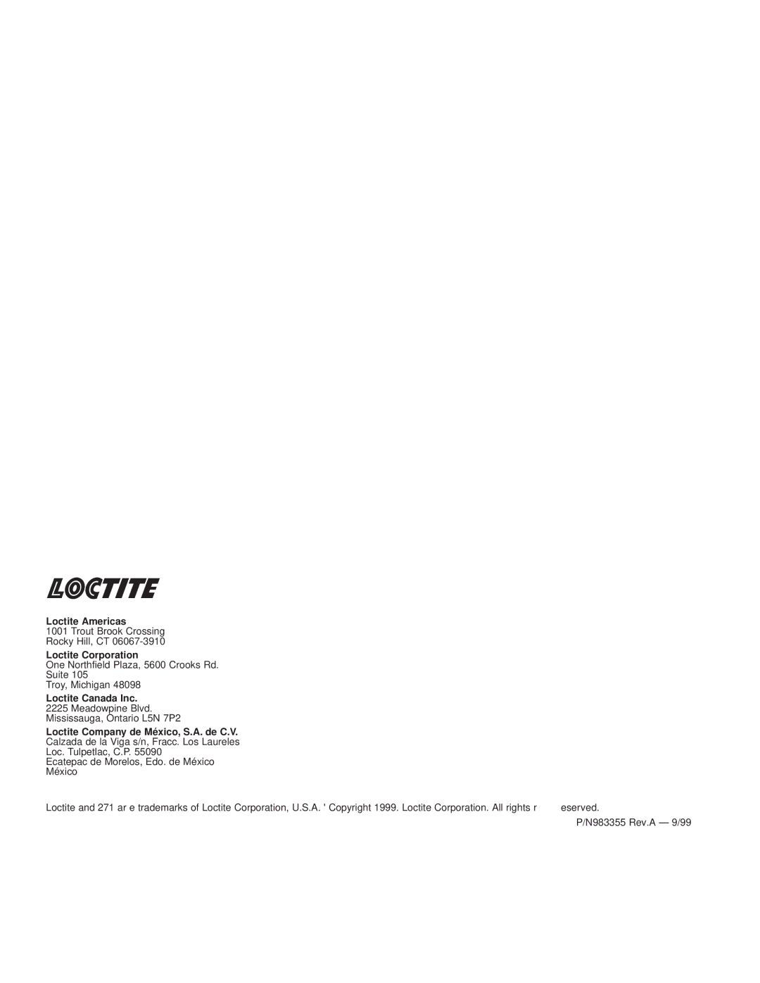 Henkel 9000 operation manual Loctite Americas 