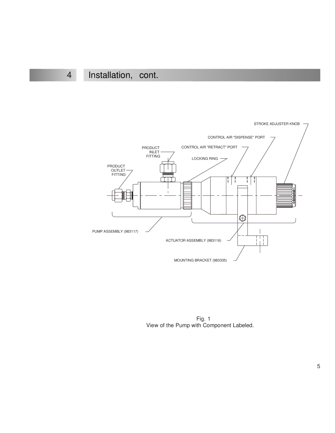 Henkel 9000 operation manual Installation, View of the Pump with Component Labeled 