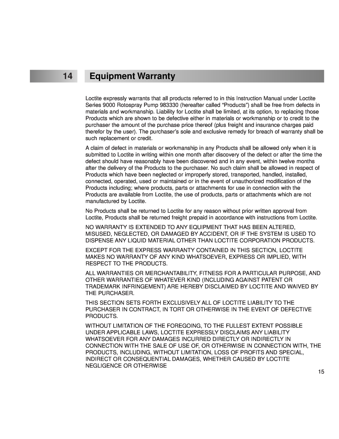 Henkel 9000 operation manual 14Equipment Warranty 