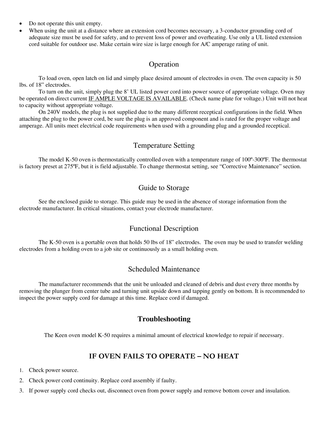 Henkel K-50 manual Operation, If Oven Fails to Operate no Heat 