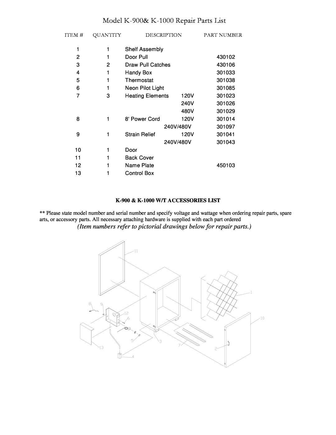 Henkel manual Model K-900& K-1000Repair Parts List, K-900& K-1000W/T ACCESSORIES LIST 