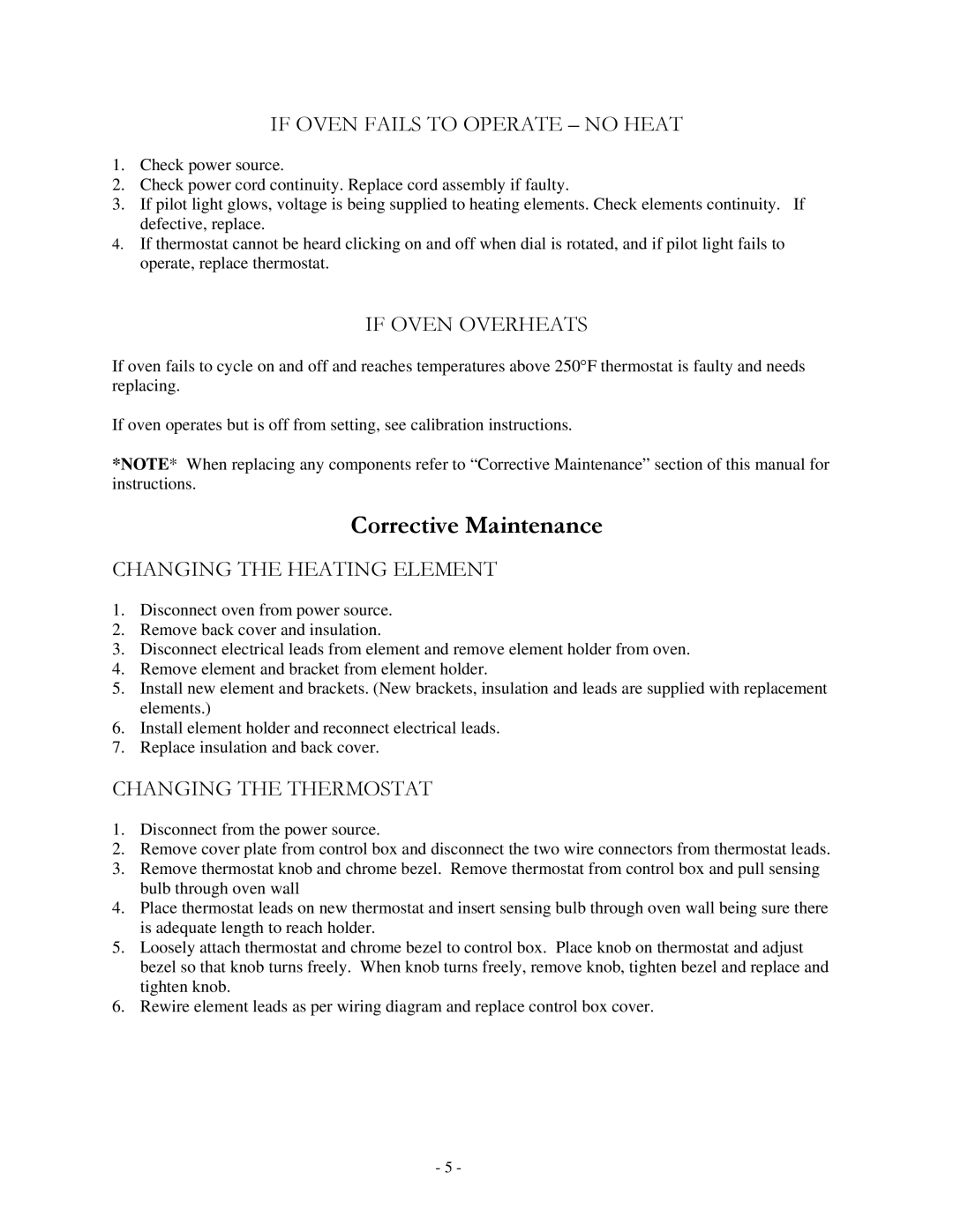 Henkel K-NP Corrective Maintenance, If Oven Fails to Operate no Heat, If Oven Overheats, Changing the Heating Element 