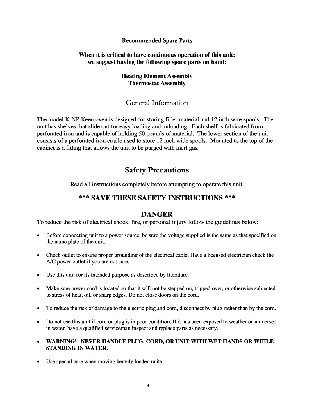 Henkel K-NP manual Safety Precautions, General Information, Save These Safety Instructions Danger, Recommended Spare Parts 