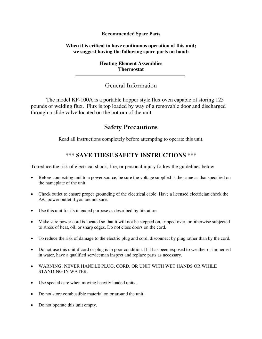 Henkel KF-100A manual Safety Precautions, General Information 