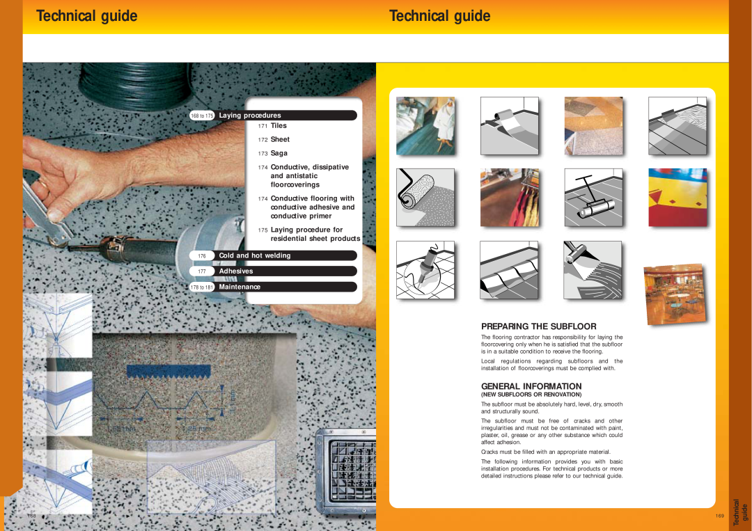Henkel SubFloor manual Technical guide, Preparing The Subfloor, General Information, 168 to 175 Laying procedures 