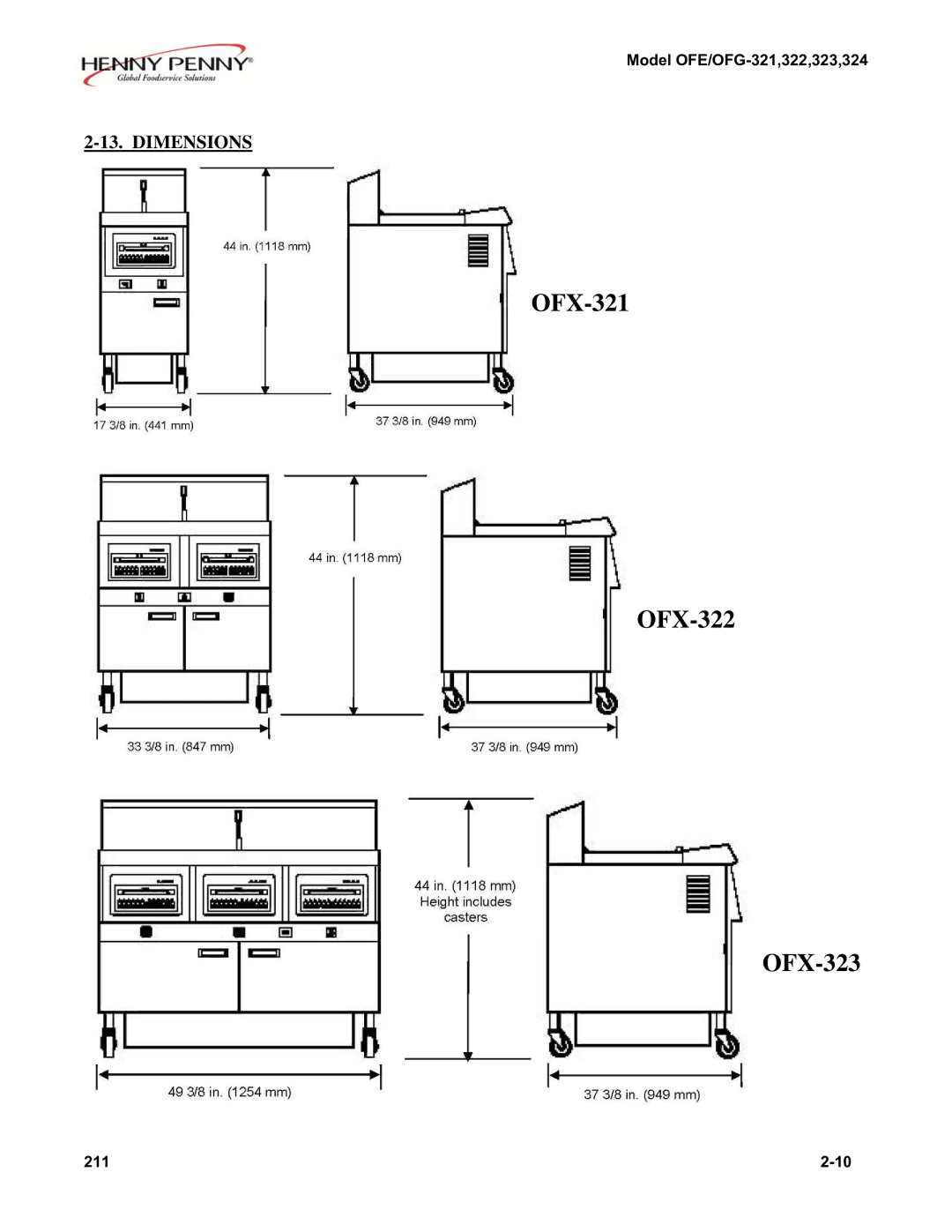 Henny Penny 322, 324, 323 installation instructions Dimensions 