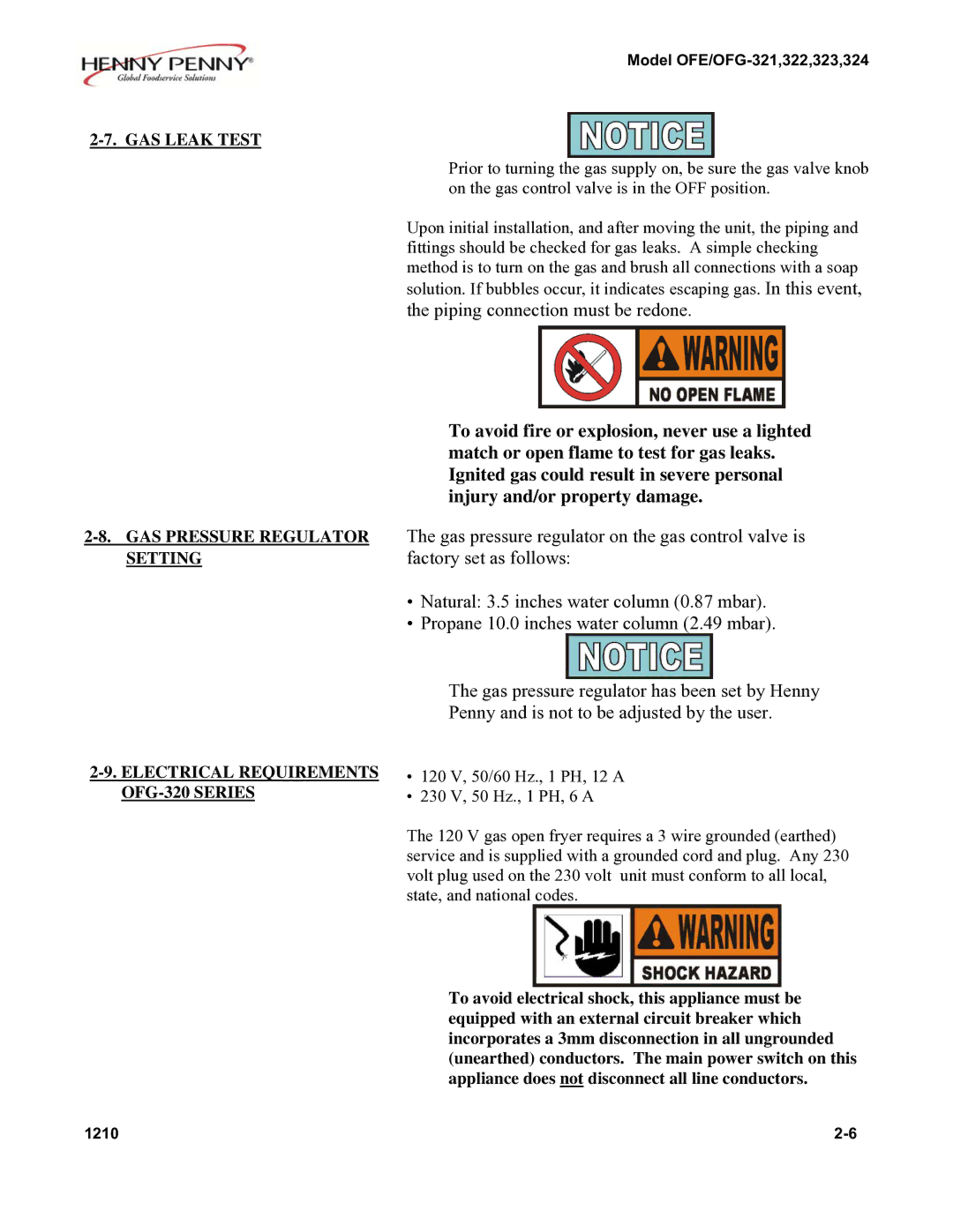 Henny Penny 324, 322, 323 installation instructions To avoid fire or explosion, never use a lighted 