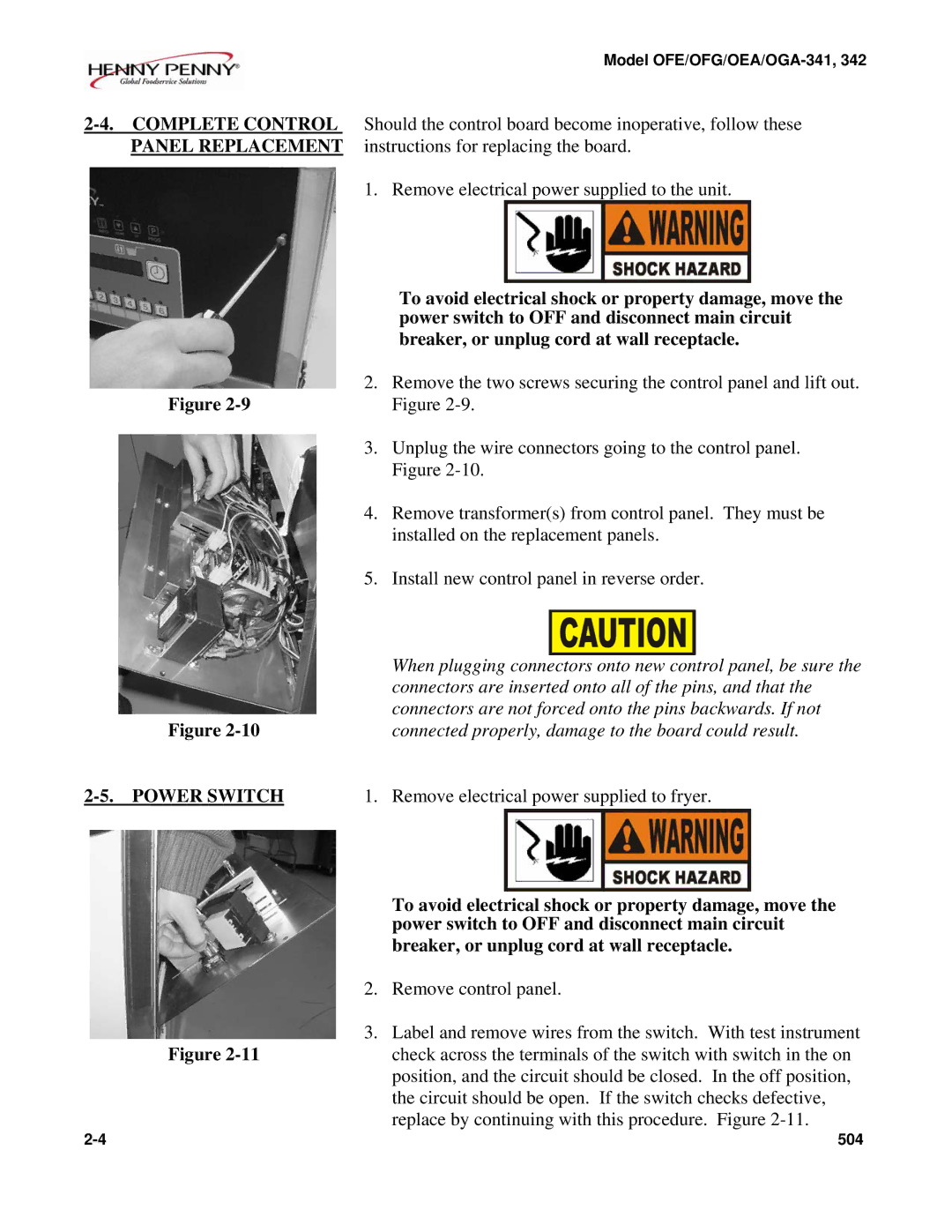 Henny Penny 342 manual Power Switch 