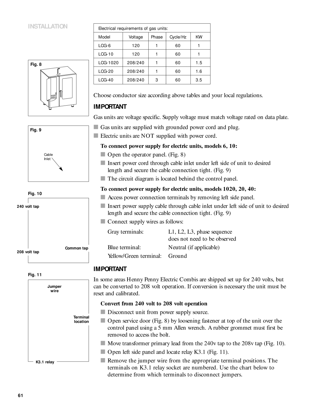 Henny Penny manual To connect power supply for electric units, models 6 