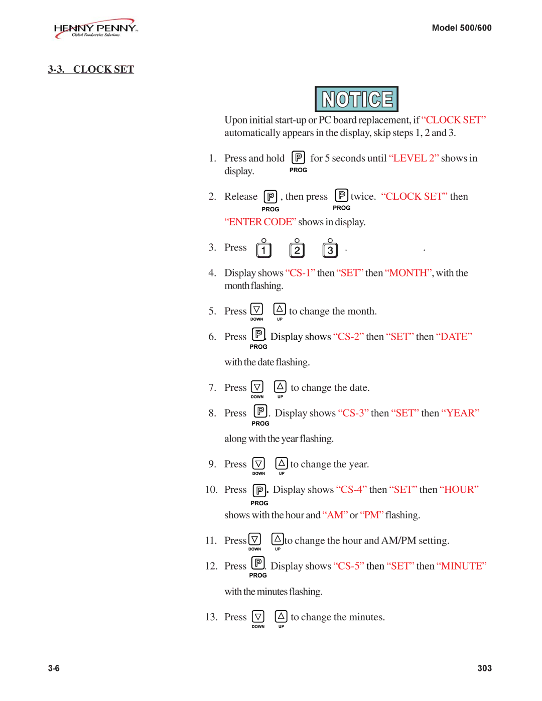 Henny Penny 600, 500 manual Twice. Clock SET then 