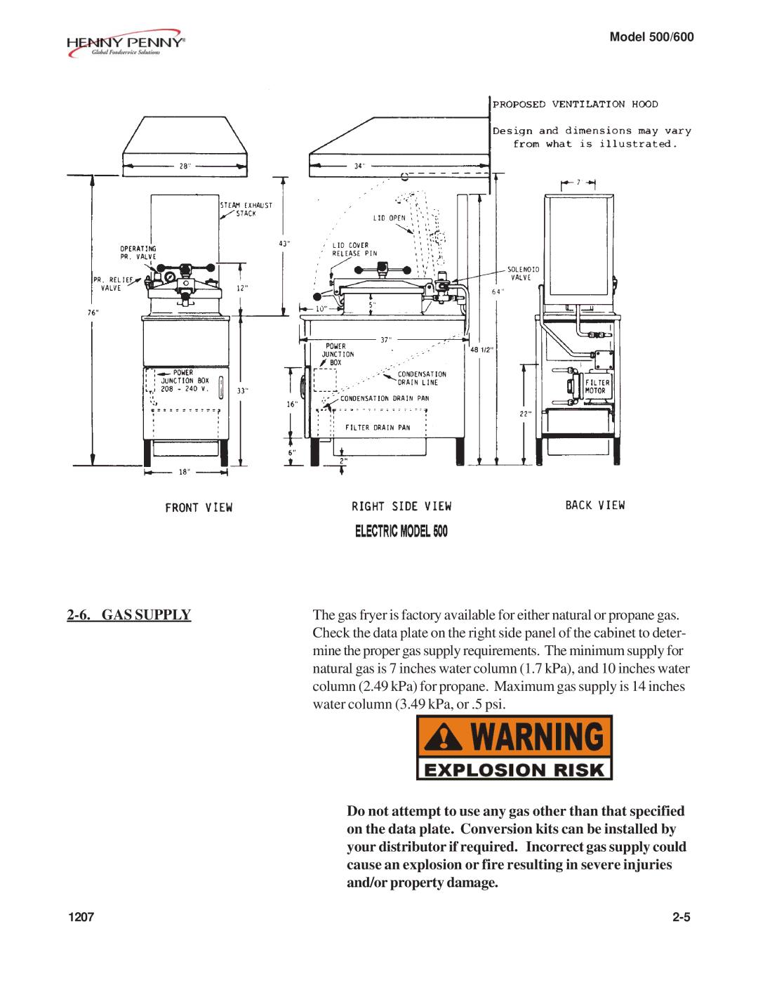 Henny Penny 500, 600 warranty GAS Supply 