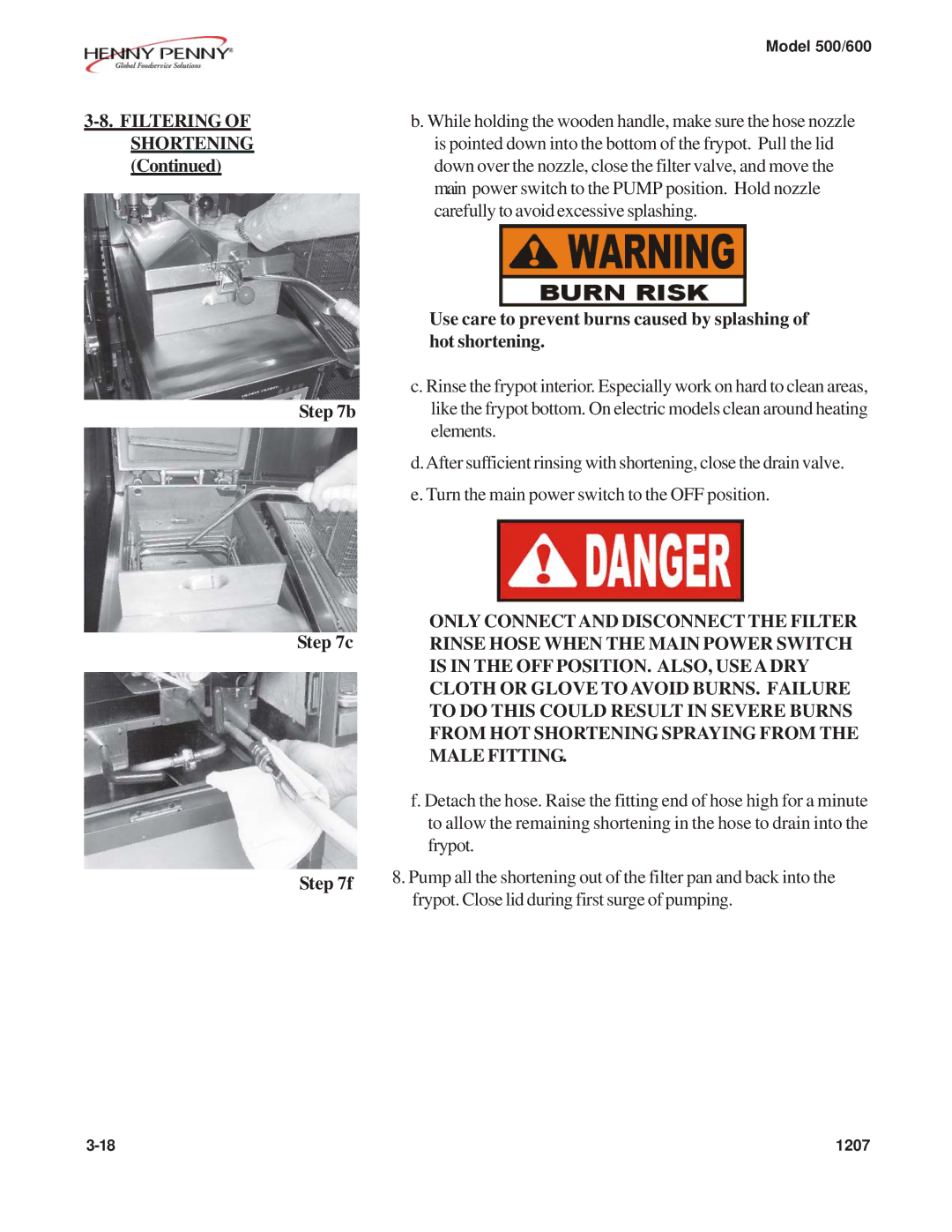 Henny Penny 600, 500 warranty Filtering of Shortening 