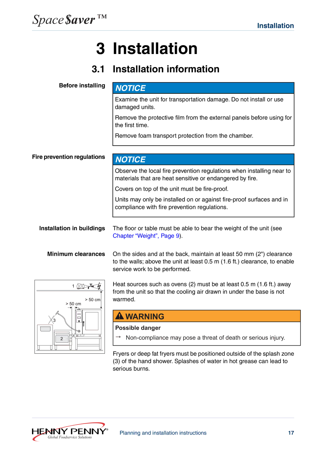 Henny Penny 610ESC60XXXX, 605ESC63XXXX installation instructions Installation information 