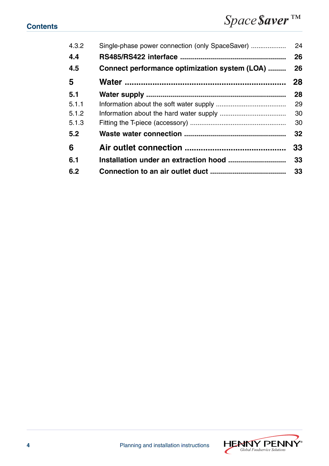 Henny Penny 605ESC63XXXX, 610ESC60XXXX installation instructions Water, Air outlet connection 