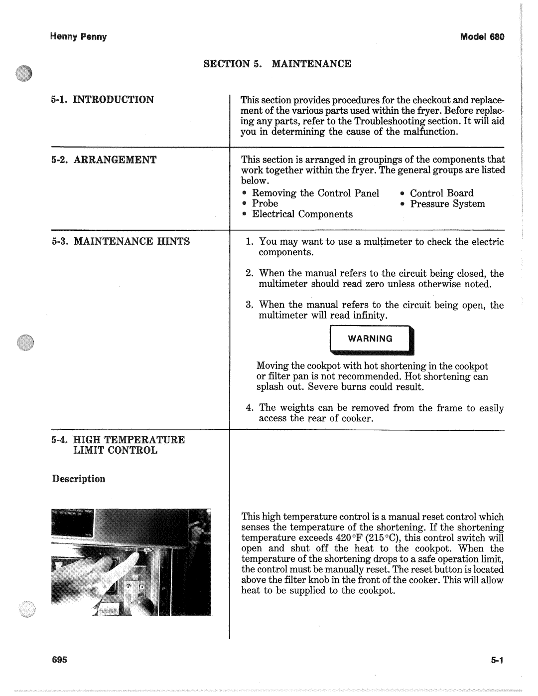 Henny Penny 680 KFC manual Pressure System 