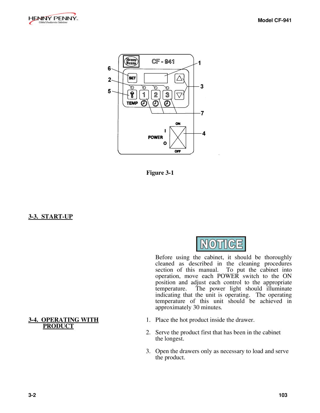 Henny Penny CF-941 manual Start-Up, Operating with, Product 