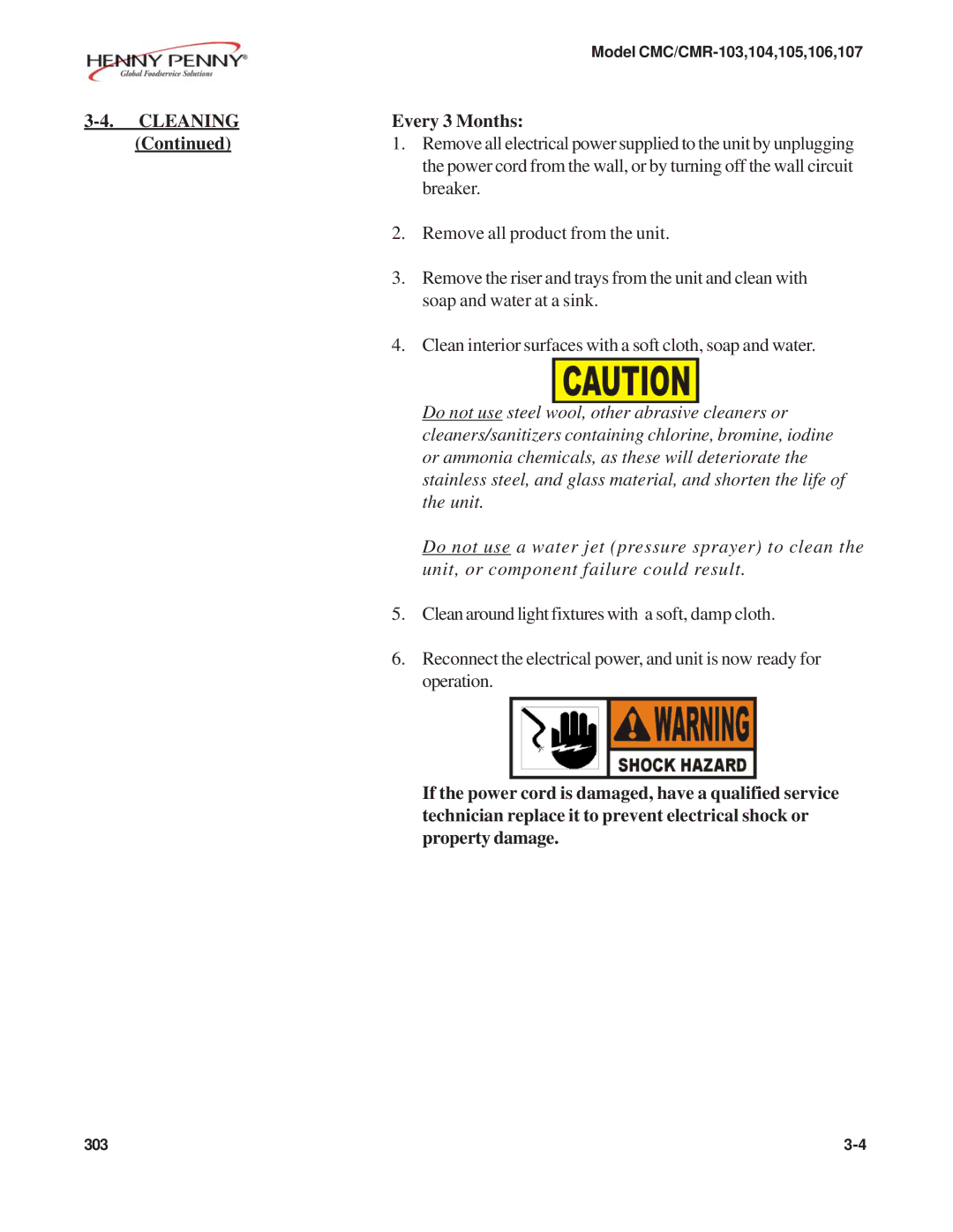 Henny Penny CMC/CMR-105, CMC/CMR-106, CMC/CMR-103, CMC/CMR-104, CMC/CMR-107 manual Every 3 Months, Breaker 