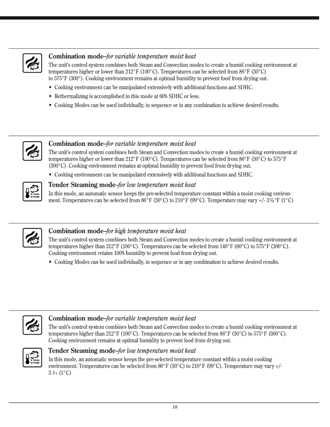 Henny Penny CSG manual Combination mode-for variable temperature moist heat 