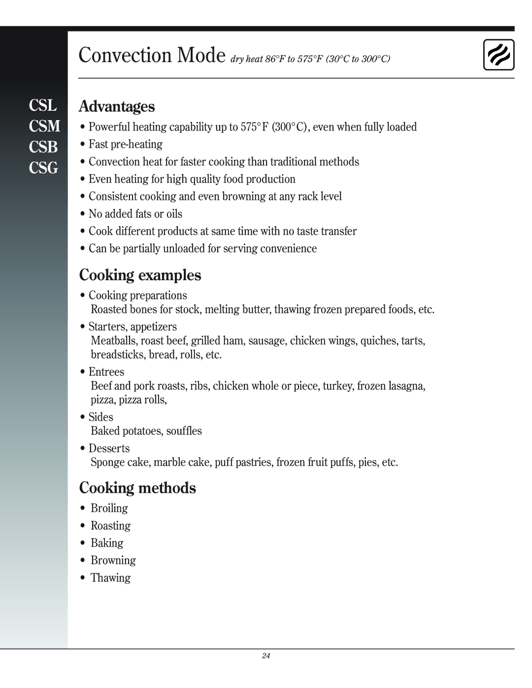 Henny Penny CSG manual Broiling Roasting Baking Browning Thawing 