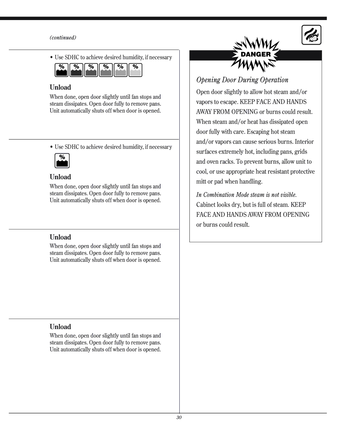 Henny Penny CSG manual Use Sdhc to achieve desired humidity, if necessary 