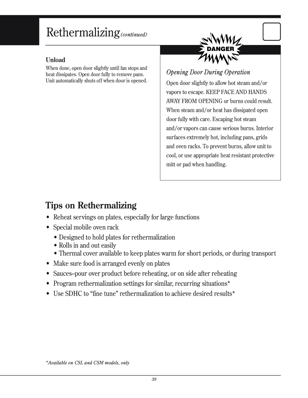 Henny Penny CSG manual Tips on Rethermalizing 