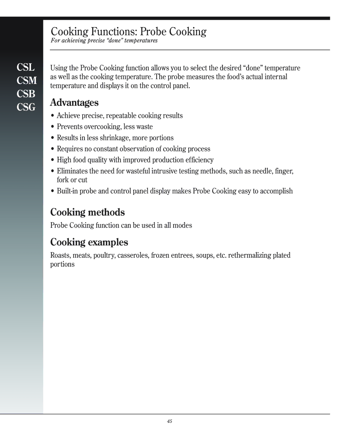 Henny Penny CSG manual Cooking Functions Probe Cooking 