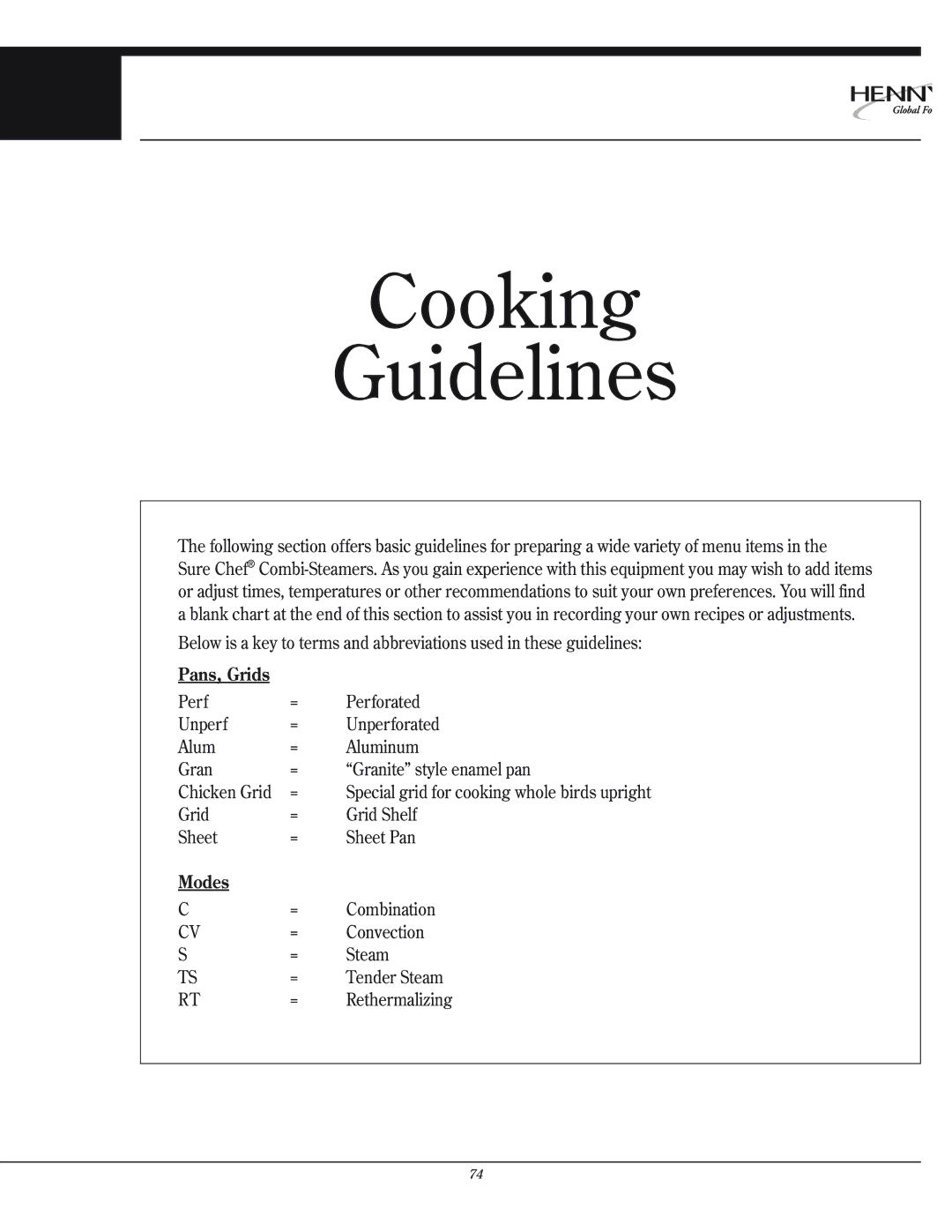 Henny Penny CSG manual Cooking Guidelines 