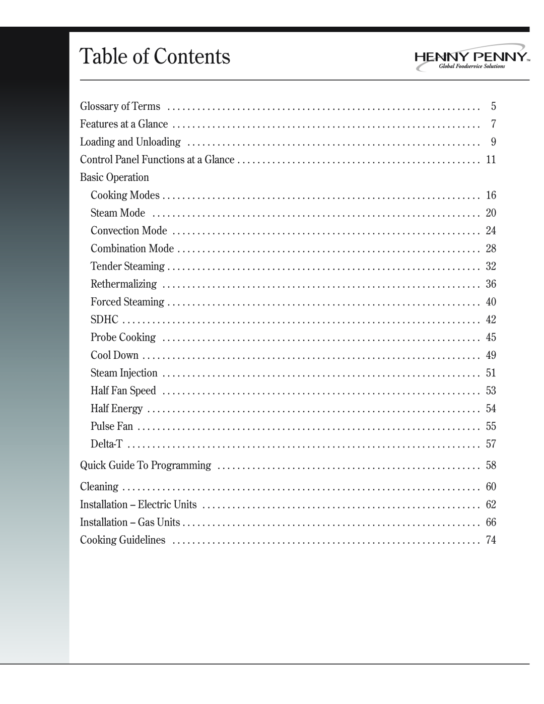 Henny Penny CSG manual Table of Contents 