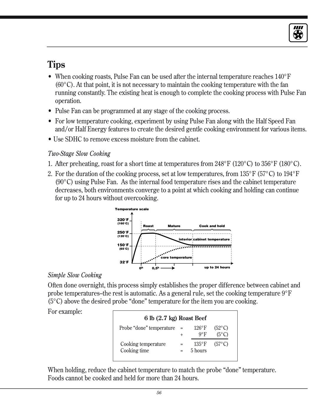 Henny Penny CSG manual Tips, Pulse Fan can be programmed at any stage of the cooking process, Two-Stage Slow Cooking 
