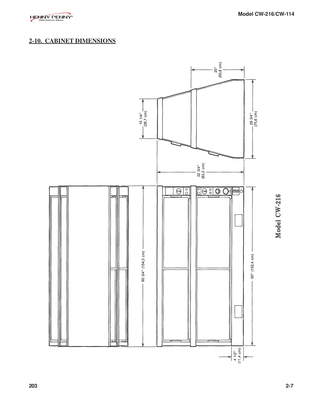 Henny Penny CW-216, CW-114 warranty Cabinet Dimensions 