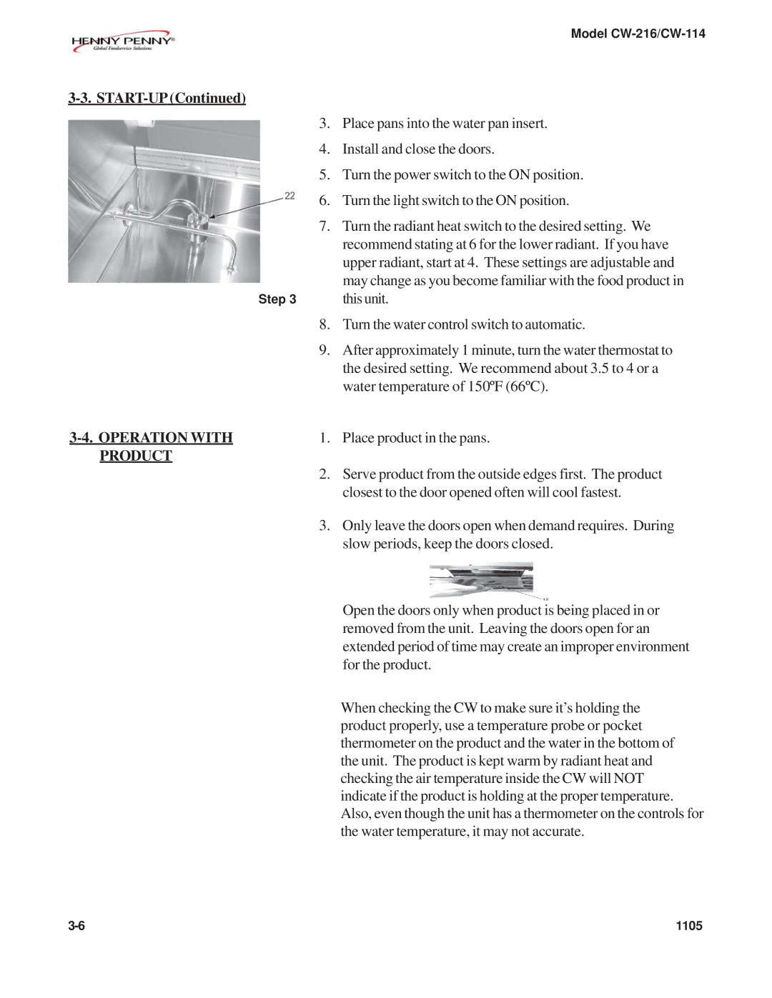 Henny Penny CW-216, CW-114 warranty Operation with, Product 