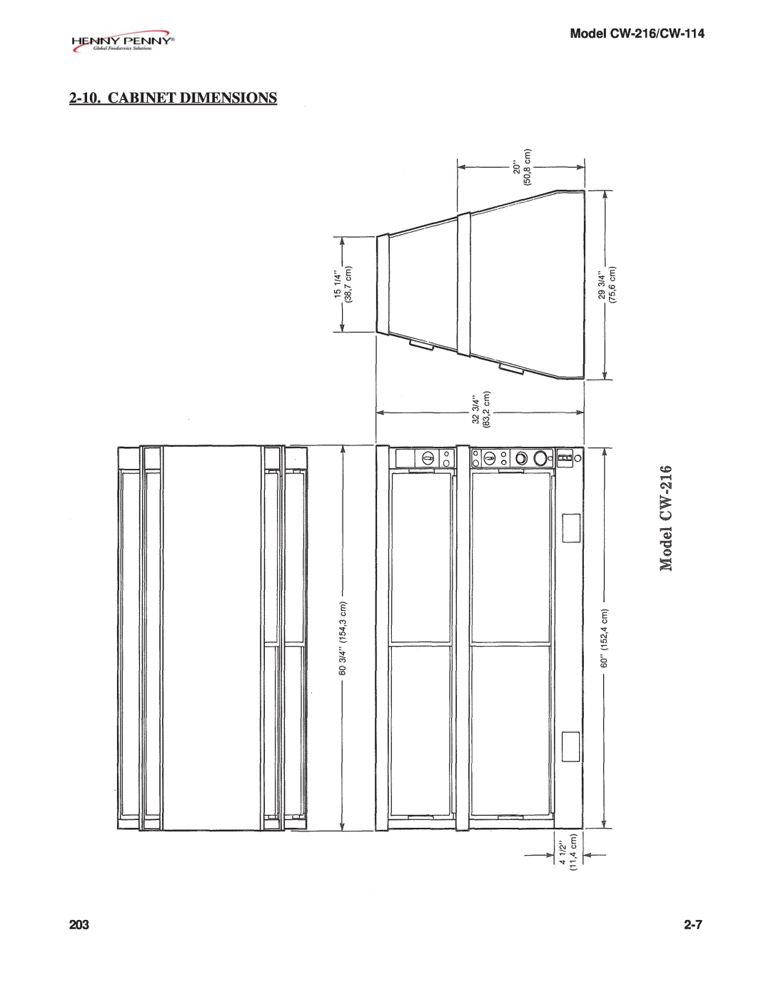 Henny Penny warranty Cabinet Dimensions, Model CW-216/CW-114 