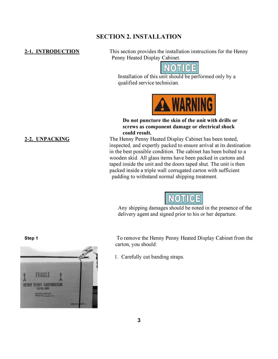 Henny Penny DCW-2 manual Installation 