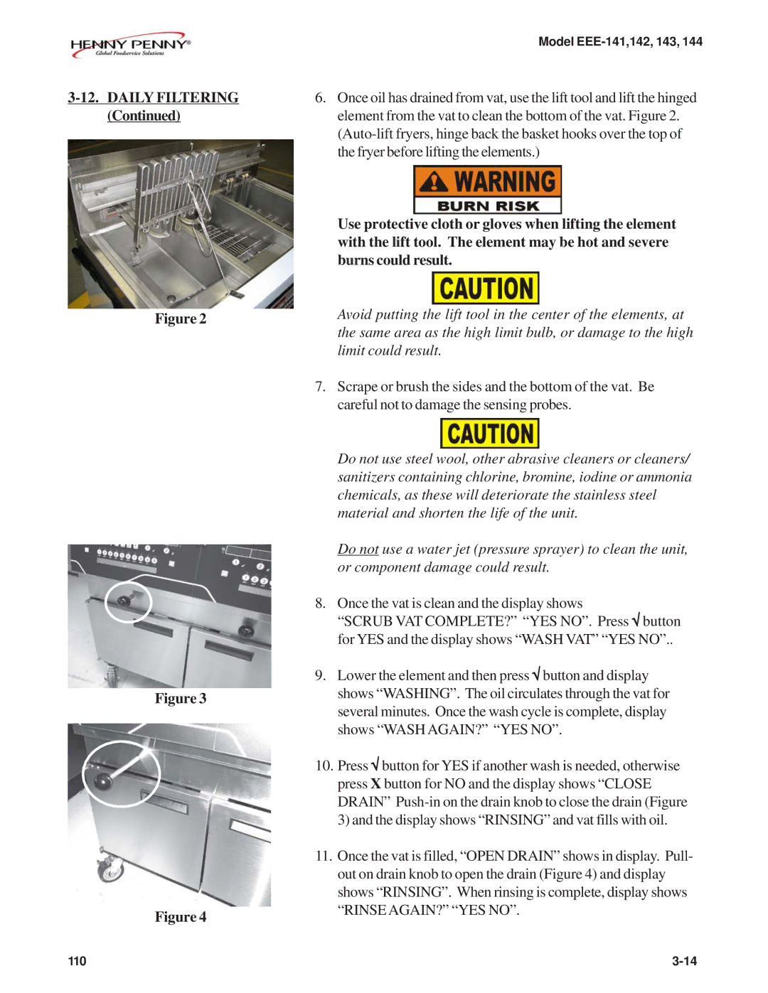 Henny Penny EEE-142, EEE-141, EEE-144, EEE-143 warranty Daily Filtering 