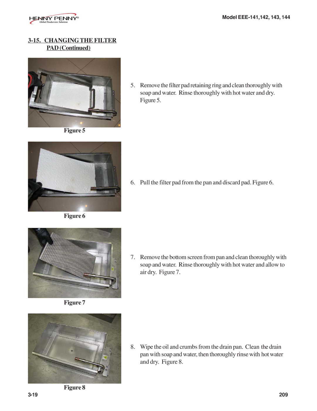 Henny Penny EEE-141, EEE-144, EEE-143, EEE-142 warranty Changing the Filter PAD 