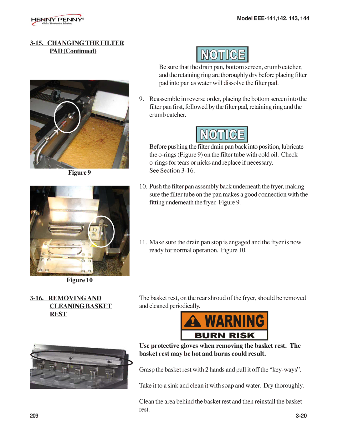 Henny Penny EEE-144, EEE-141, EEE-143, EEE-142 warranty Removing, Cleaning Basket, Cleaned periodically, Rest 