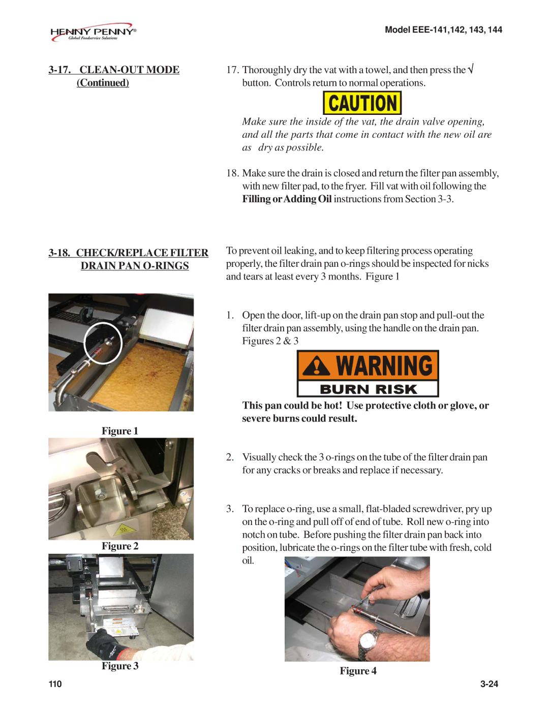 Henny Penny EEE-144, EEE-141, EEE-143, EEE-142 warranty CHECK/REPLACE Filter Drain PAN O-RINGS 