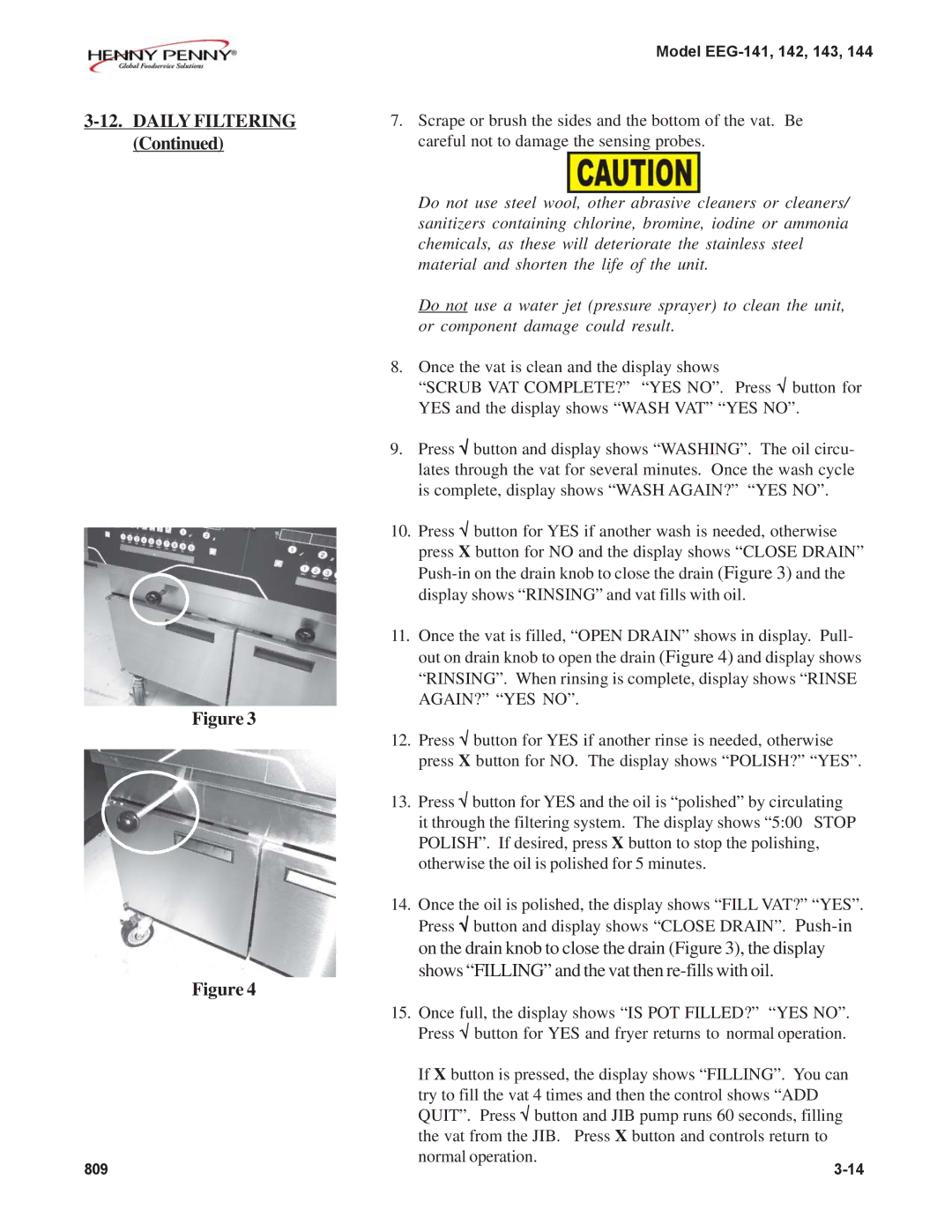 Henny Penny EEG-143, EEG-142, EEG-141, EEG-144 warranty Daily Filtering 