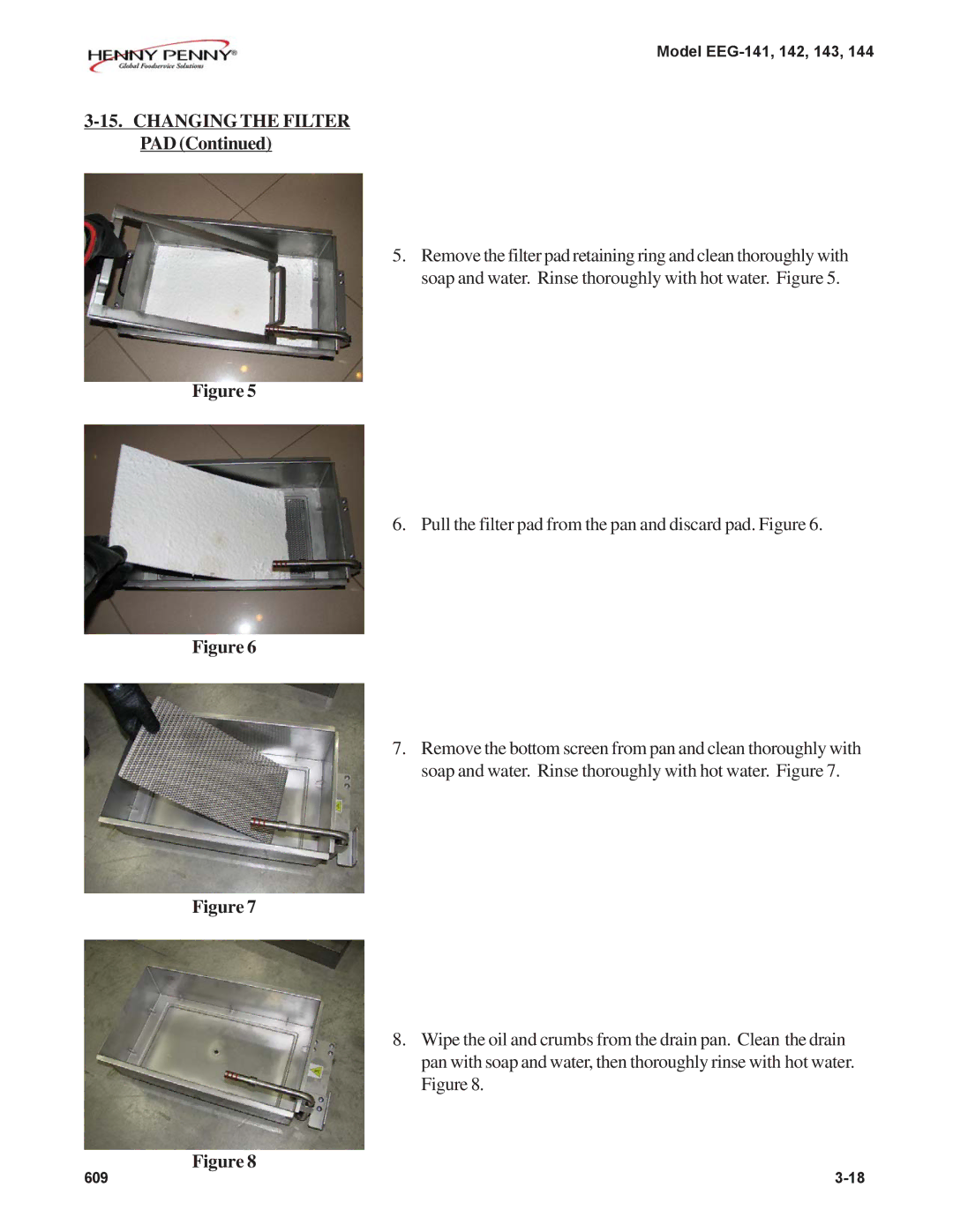 Henny Penny EEG-143, EEG-142, EEG-141, EEG-144 warranty Changing the Filter PAD 