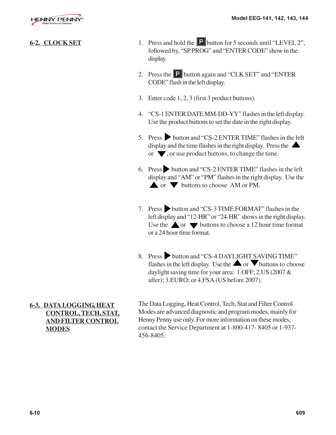 Henny Penny EEG-144, EEG-142, EEG-143 warranty Model EEG-141, 142, 143 