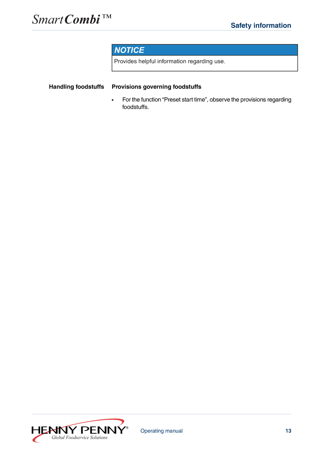 Henny Penny FM05-061-A manual Handling foodstuffs Provisions governing foodstuffs 