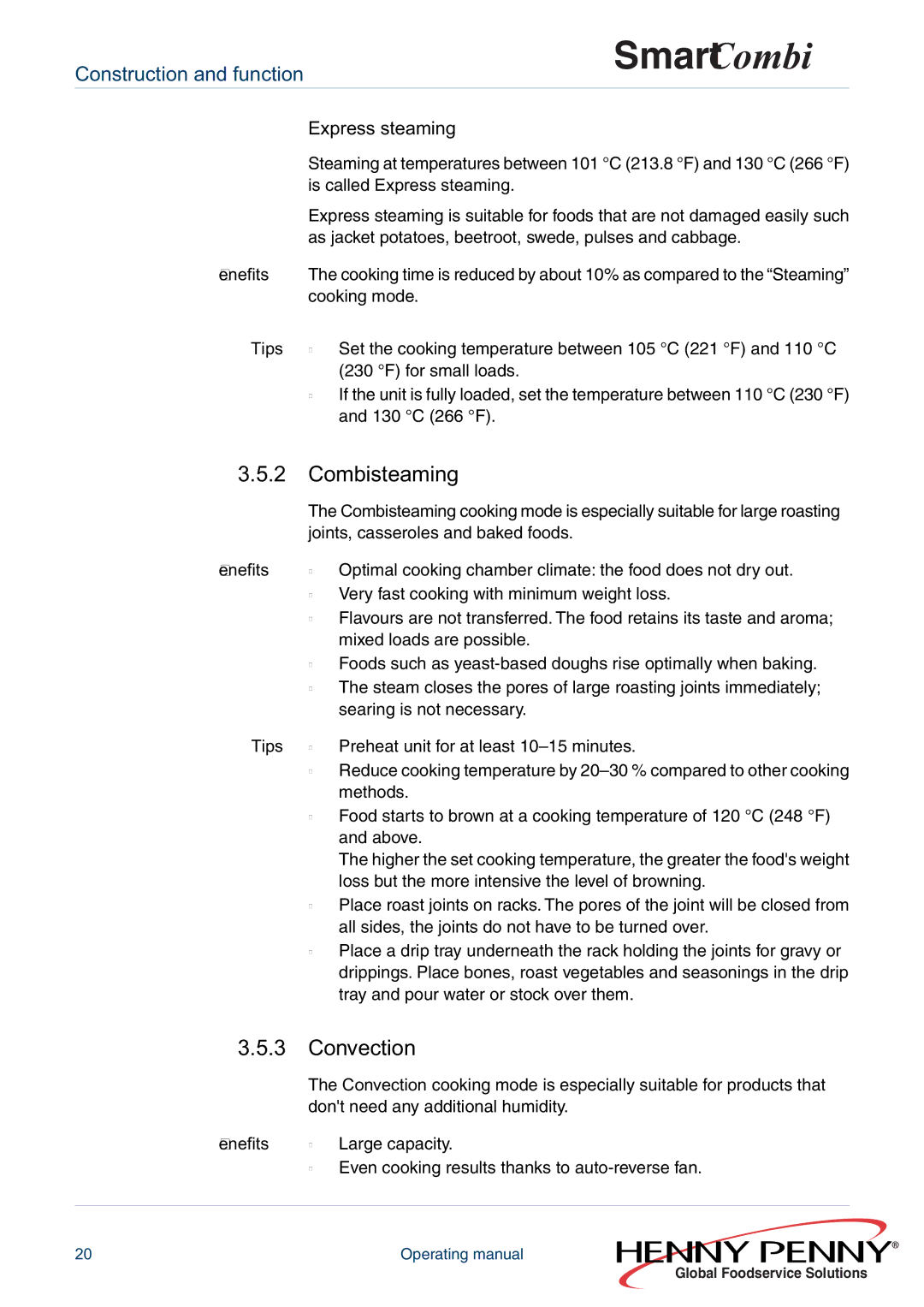Henny Penny FM05-061-A manual Combisteaming, Convection 