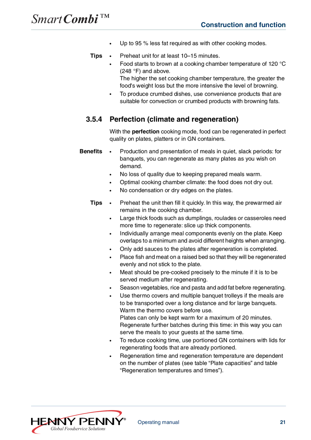 Henny Penny FM05-061-A manual Perfection climate and regeneration 