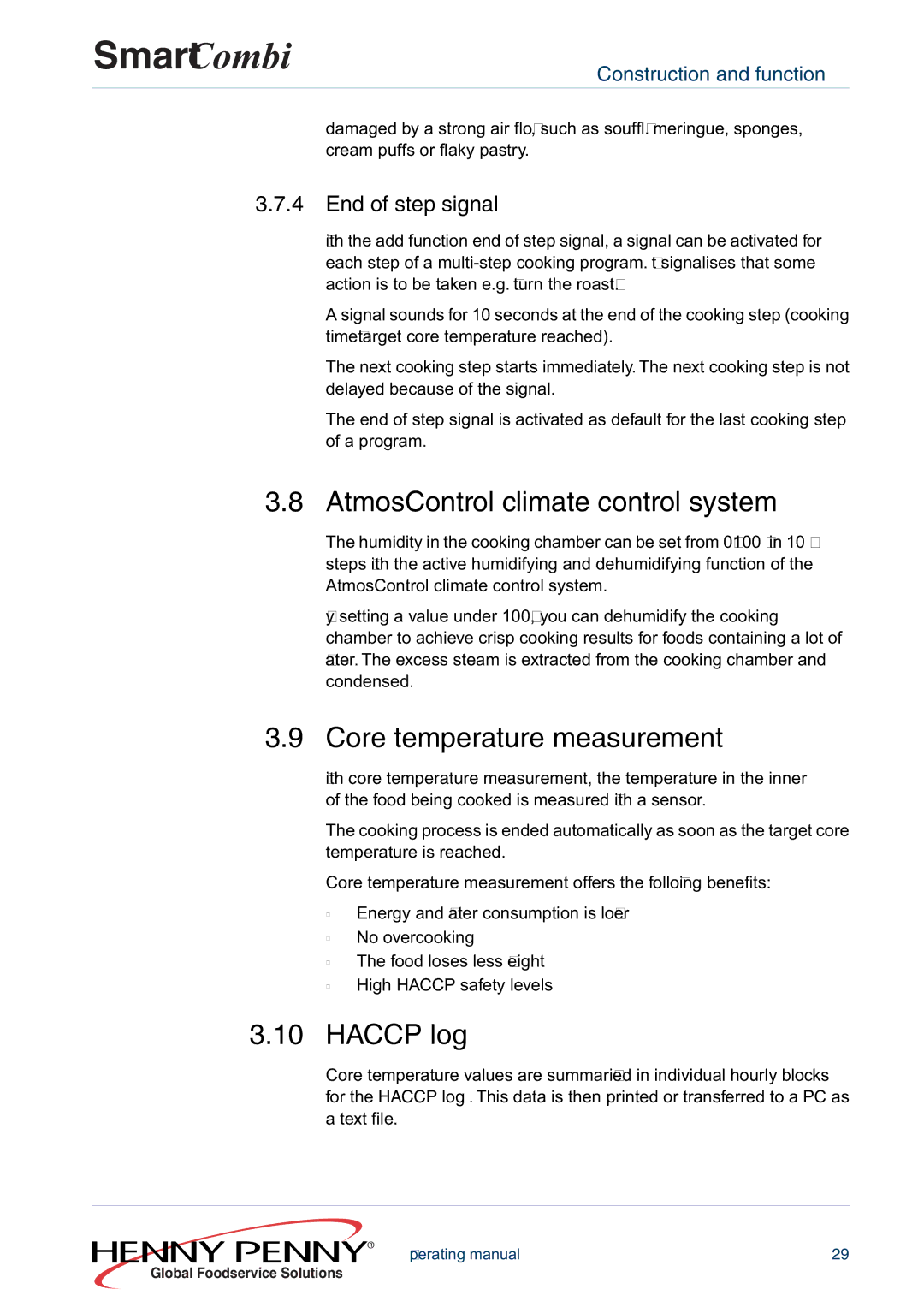 Henny Penny FM05-061-A AtmosControl climate control system, Core temperature measurement, Haccp log, End of step signal 