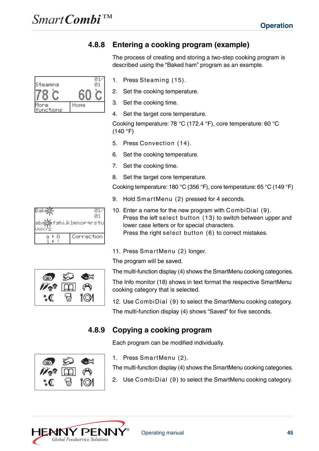 Henny Penny FM05-061-A manual Entering a cooking program example, Copying a cooking program 