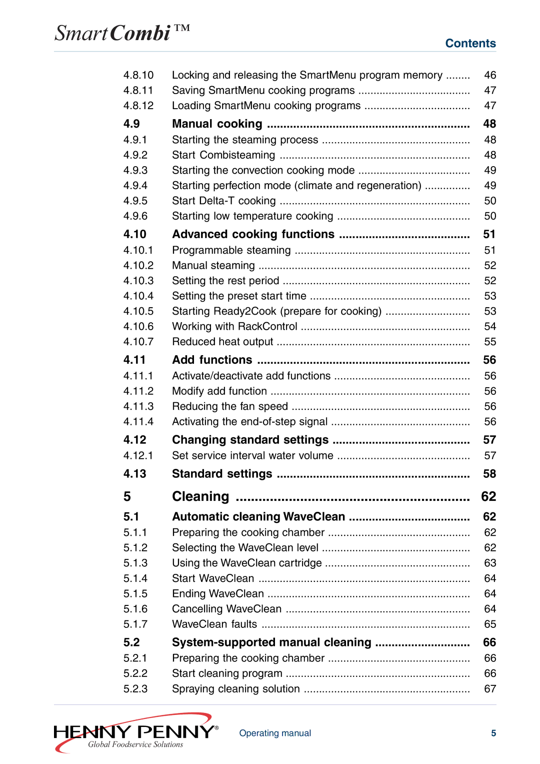 Henny Penny FM05-061-A manual Cleaning, Automatic cleaning WaveClean 