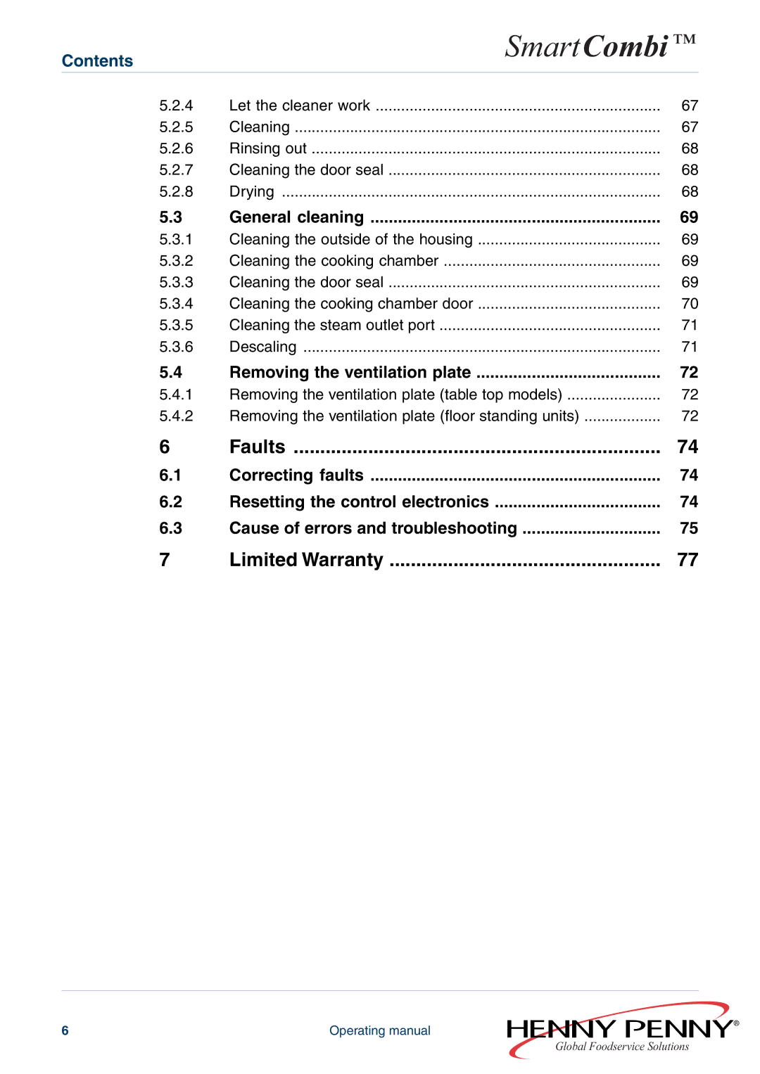 Henny Penny FM05-061-A manual Faults, Limited Warranty 